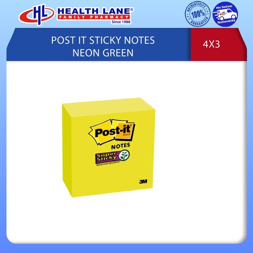 POST IT STICKY NOTES NEON GREEN 4X3''